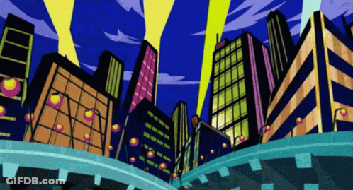 A Cartoon Illustration Of A City At Night With A Bridge In The Foreground GIF