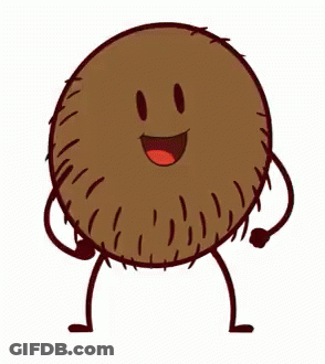 A Cartoon Illustration Of A Coconut With Arms And Legs And A Smiling Face GIF
