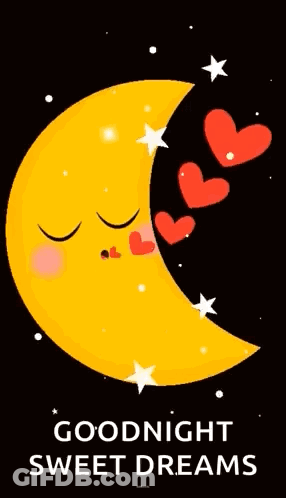 A Cartoon Illustration Of A Crescent Moon With Hearts Coming Out Of It . GIF