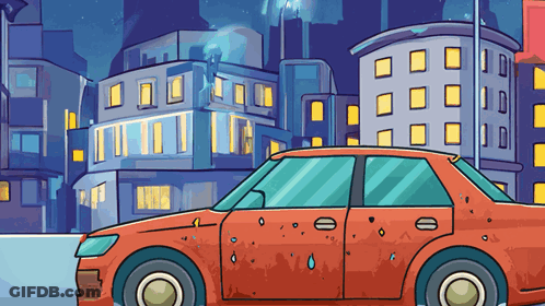 Cartoon Dirty Car In Front Of City GIF
