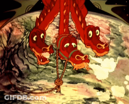 A Cartoon Illustration Of A Dragon With Three Heads GIF