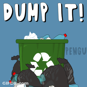 A Cartoon Illustration Of A Dumpster With The Words Dump It Written Above It GIF