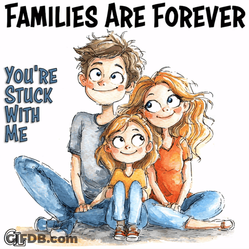 A Cartoon Illustration Of A Family With The Words Families Are Forever GIF