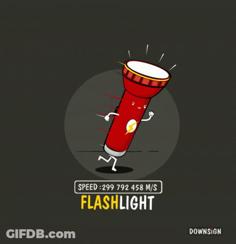 A Cartoon Illustration Of A Flashlight With A Speed Of 299 792 458 M / S GIF
