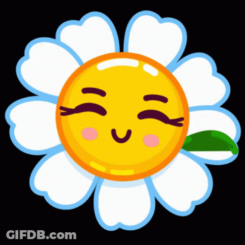 A Cartoon Illustration Of A Flower With Its Eyes Closed And A Green Leaf GIF