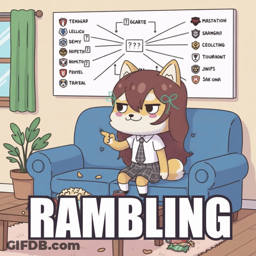 A Cartoon Illustration Of A Girl Sitting On A Couch With The Word Rambling Below Her GIF