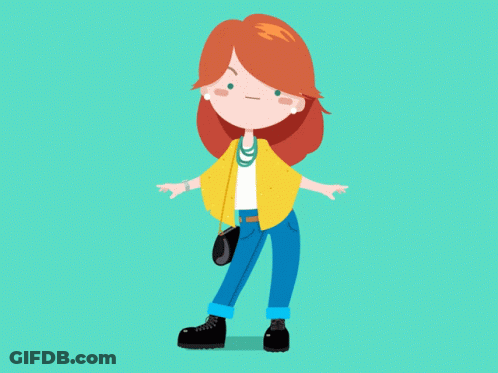 A Cartoon Illustration Of A Girl With Red Hair And A Yellow Jacket GIF