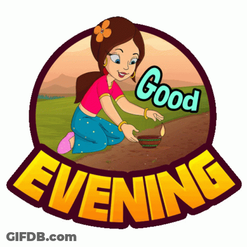 A Cartoon Illustration Of A Girl With The Words Good Evening GIF