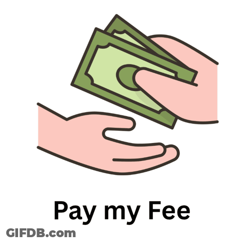 A Cartoon Illustration Of A Hand Holding Money And The Words Pay My Fee Below It GIF
