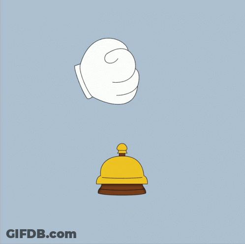 A Cartoon Illustration Of A Hand Knocking A Bell With The Words Bing Bong Above It GIF