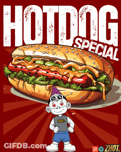 A Cartoon Illustration Of A Hotdog With The Words Hotdog Special On The Bottom GIF