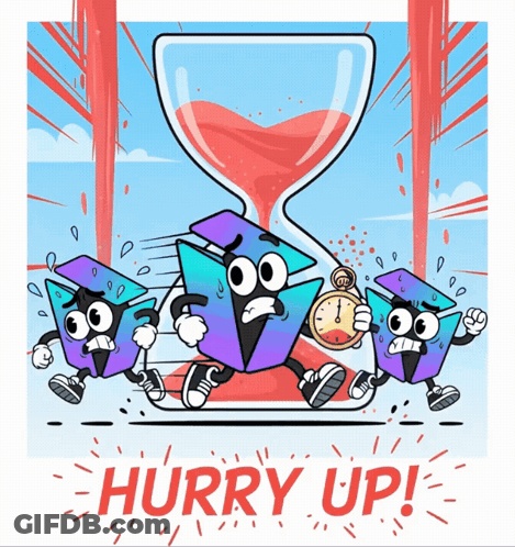 A Cartoon Illustration Of A Hourglass With The Words Hurry Up Below It GIF