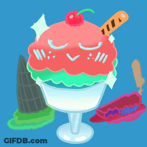 A Cartoon Illustration Of A Ice Cream Sundae With A Cherry On Top GIF