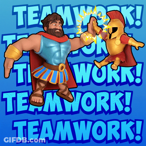 A Cartoon Illustration Of A Man And A Man In Armor Giving Each Other A High Five GIF