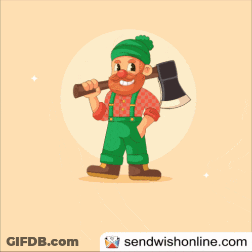 A Cartoon Illustration Of A Man Holding An Axe And The Words He 'S A Peasant Below Him GIF