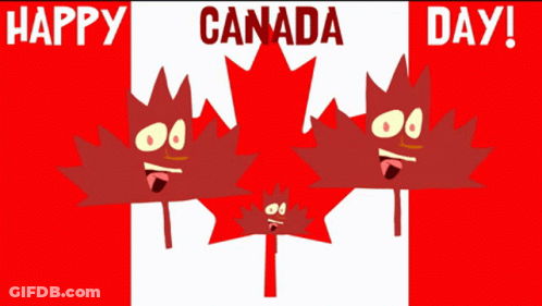 A Cartoon Illustration Of A Maple Leaf With The Words Happy Canada Day GIF