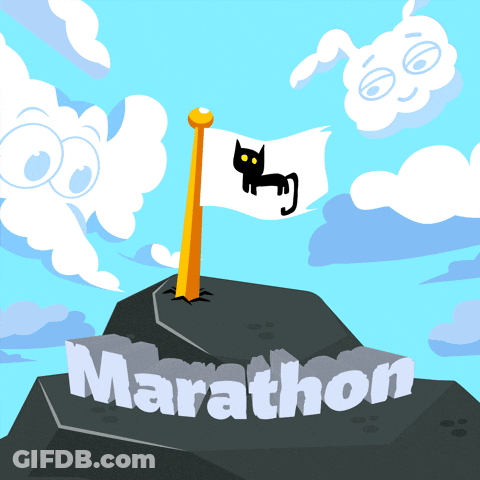 A Cartoon Illustration Of A Marathon With A Flag On Top GIF