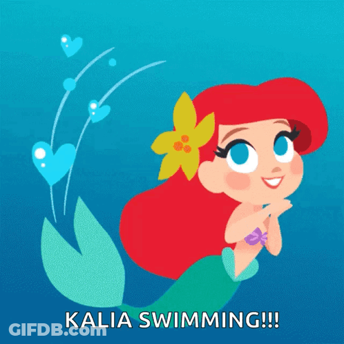 A Cartoon Illustration Of A Mermaid With Kalia Swimming Written Below It GIF