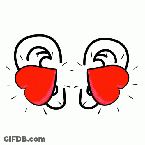A Cartoon Illustration Of A Pair Of Ears With A Red Heart In The Middle GIF