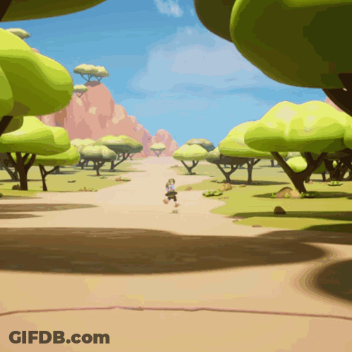A Cartoon Illustration Of A Person Running Through A Forest GIF