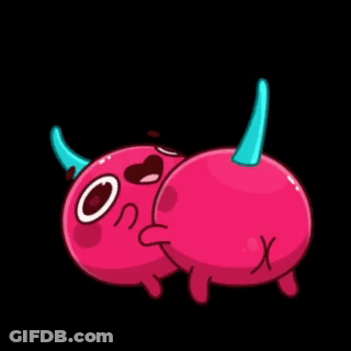 A Cartoon Illustration Of A Pink Monster With Horns . GIF