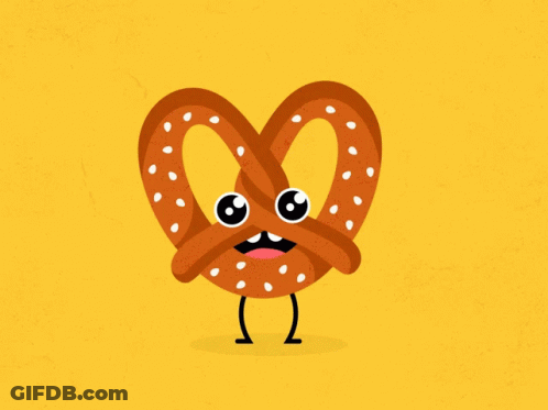 A Cartoon Illustration Of A Pretzel With A Smiling Face GIF