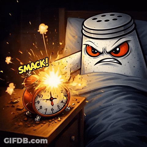A Cartoon Illustration Of A Salt Shaker Exploding An Alarm Clock With The Word Smack Above It GIF