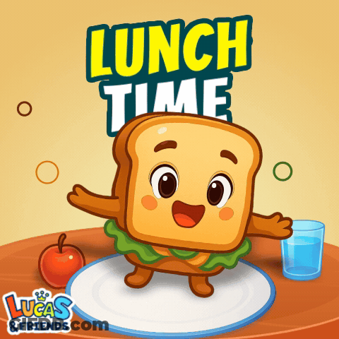 A Cartoon Illustration Of A Sandwich With The Words Lunch Time Above It GIF