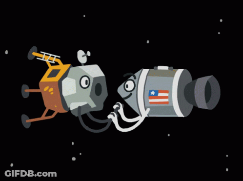 A Cartoon Illustration Of A Spaceship With An American Flag On The Side GIF