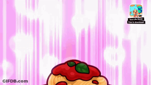 A Cartoon Illustration Of A Spaghetti Dish With Tomato Sauce And Basil GIF