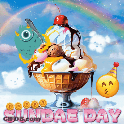 A Cartoon Illustration Of A Sundae Day With A Smiley Face GIF