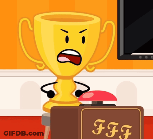 A Cartoon Illustration Of A Trophy Sitting Next To A Box That Says Ff GIF