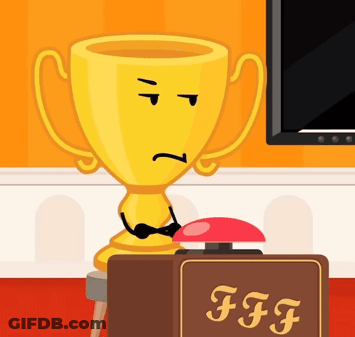 A Cartoon Illustration Of A Trophy Sitting Next To A Box That Says Fff GIF