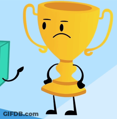 A Cartoon Illustration Of A Trophy With A Face And Arms And Legs GIF