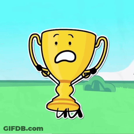 A Cartoon Illustration Of A Trophy With A Sad Face On It . GIF