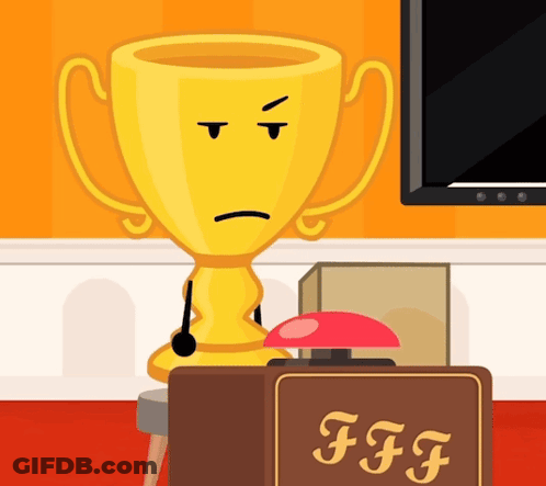 A Cartoon Illustration Of A Trophy With An Angry Face Next To A Box That Says Fft GIF