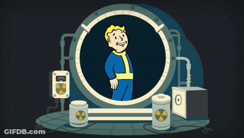 A Cartoon Illustration Of A Vault With A Nuclear Symbol GIF