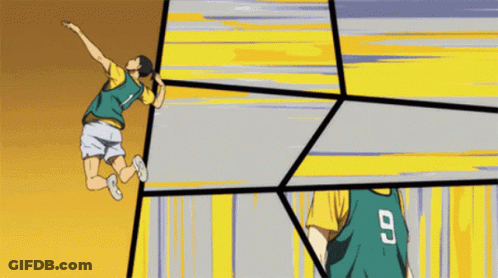 A Cartoon Illustration Of A Volleyball Player Jumping In The Air . GIF