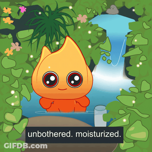 A Cartoon Illustration Of A Waterfall With The Words " Unbothered Moisturized " Below It GIF
