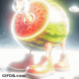 A Cartoon Illustration Of A Watermelon With Feet GIF