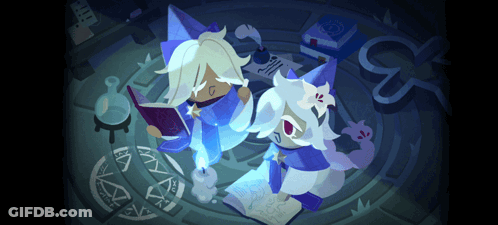 A Cartoon Illustration Of A Witch Reading A Book And A Cat Reading A Book GIF