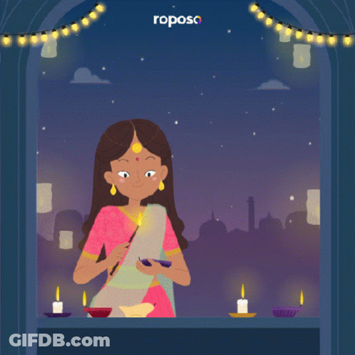A Cartoon Illustration Of A Woman Lighting A Candle With The Words " Roopsa " On The Bottom GIF