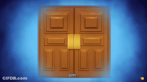 A Cartoon Illustration Of A Wooden Door With The Word Um On The Bottom GIF