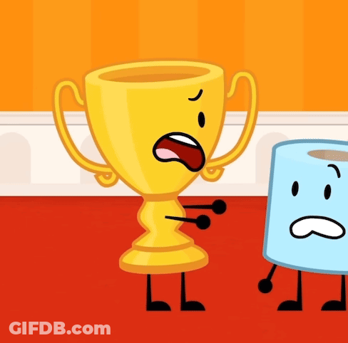 A Cartoon Illustration Of A Yellow Trophy And A Blue Cube GIF