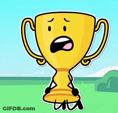 A Cartoon Illustration Of A Yellow Trophy With A Surprised Face GIF
