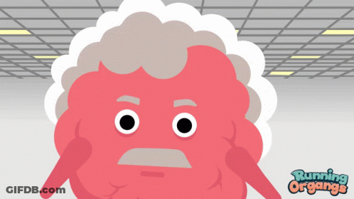 A Cartoon Illustration Of An Angry Brain With Running Organs Written On The Bottom GIF