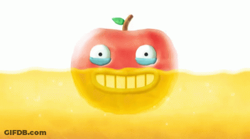 A Cartoon Illustration Of An Apple With A Yellow Mouth GIF
