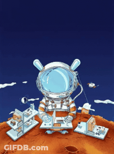 A Cartoon Illustration Of An Astronaut On Mars GIF