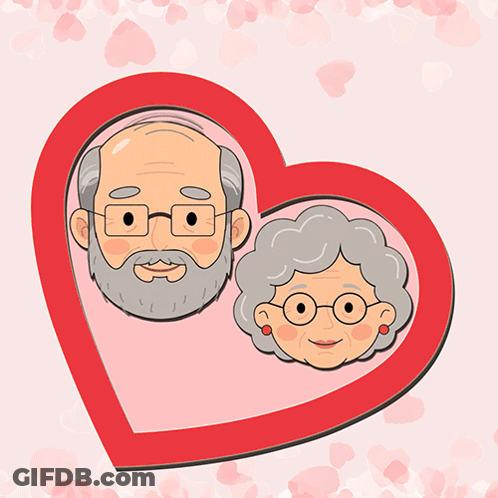 A Cartoon Illustration Of An Elderly Couple With The Words Grandparents ' On The Bottom GIF