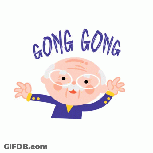 A Cartoon Illustration Of An Elderly Man With The Words Gong Gong Written Above Him GIF